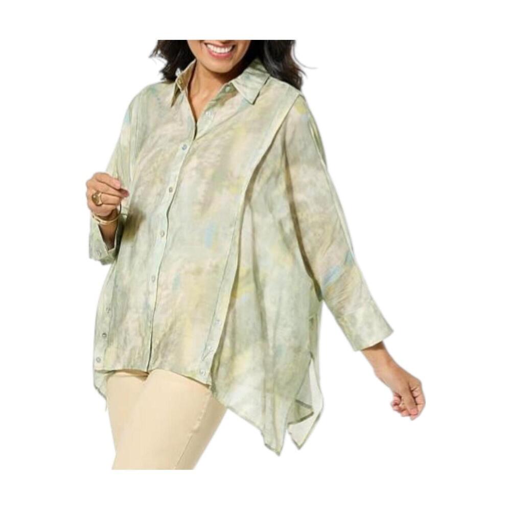 WynneLayers Women's Voile Buttoned Shirt Chartreuse/Olive Combo - Regular